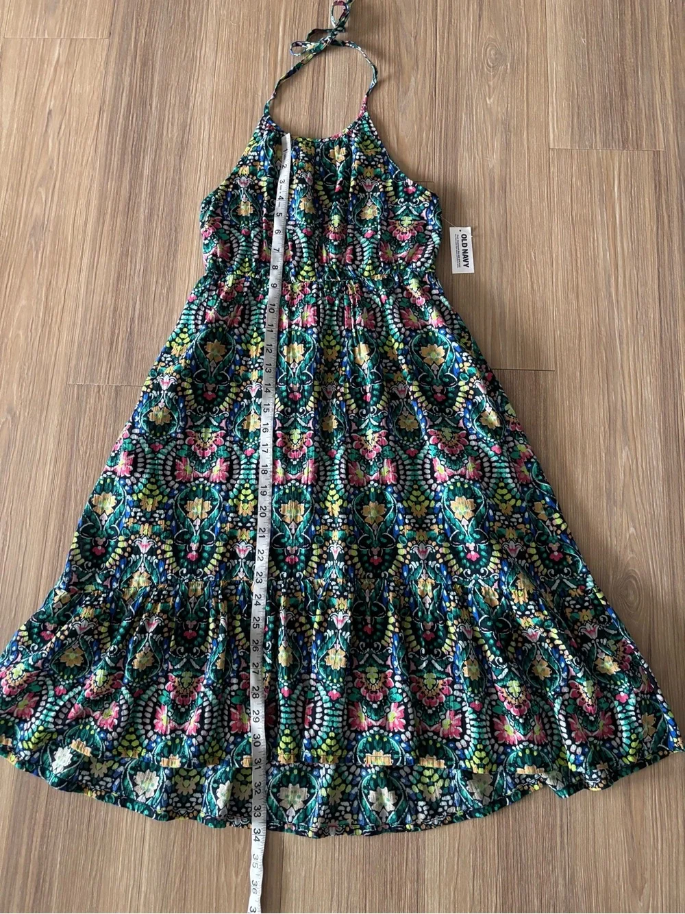Old Navy Midi Dress Fit Flare Colorful Halter Neck Girls L NWT Boho Cottage